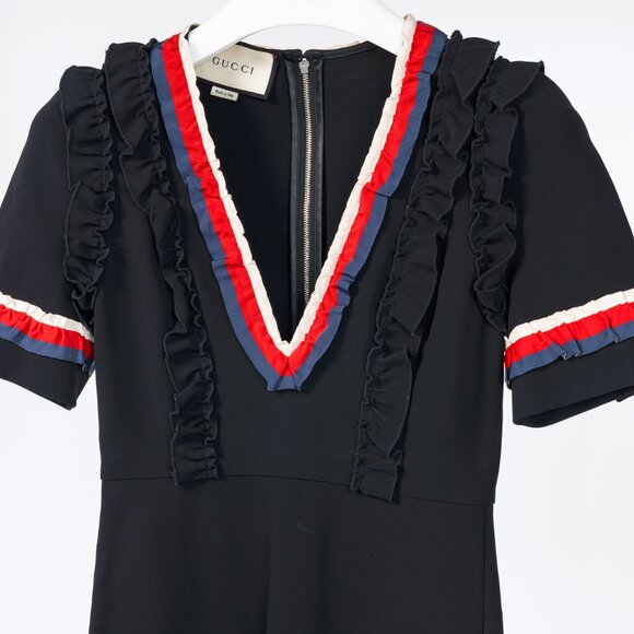 Gucci Black Sylvie-Web Ruffle-Detail Short Dress - Picture 4 of 13